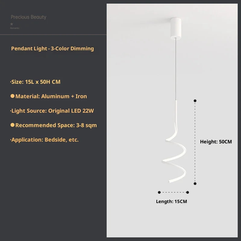 Lámpara colgante LED espiral nórdica para dormitorio