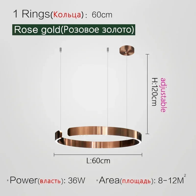 Nordic Copper Ring Pendant Light for Dining Room
