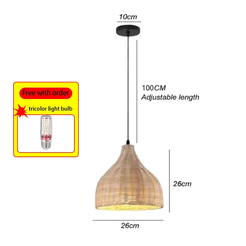 Lámpara de araña colgante de bambú y ratán