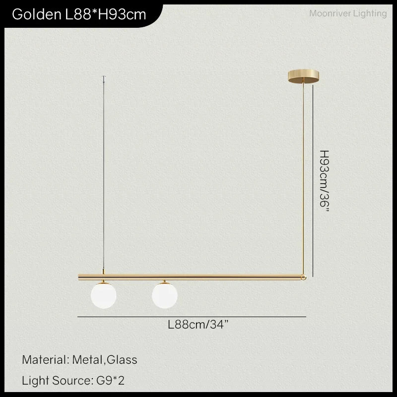 Nordic Minimalist Brass Pendant Light Linear Multi-Head