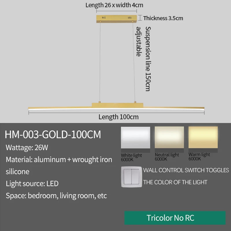 Lámpara Colgante Minimalista Dorada de Hierro para Comedor