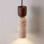Wabi Sabi Travertine Cylinder Pendant Light with Walnut Top for Bedside