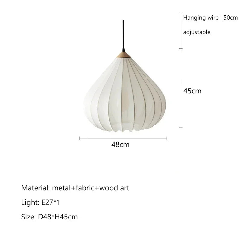 Minimalist Fabric Pendant Light with Wood Accent