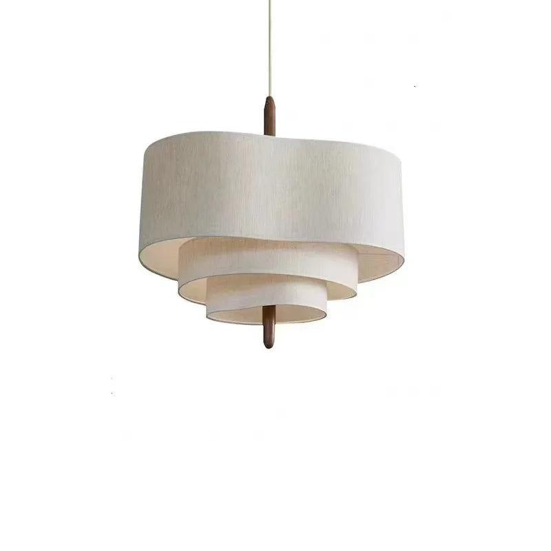 Japanese Cream Fabric Layered Drum Pendant Light for Dining Room
