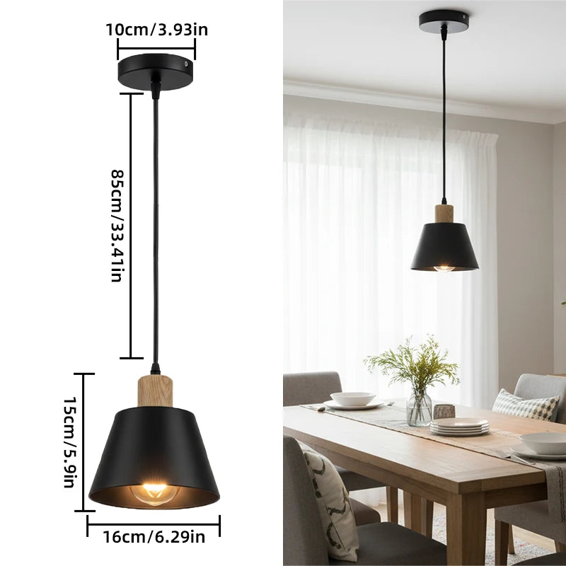 Nordic Metal Pendant Lamp with Wood Accent