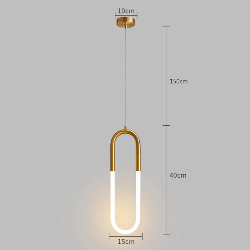 Nordic Iron Pendant Light U-Shaped LED for Bedroom