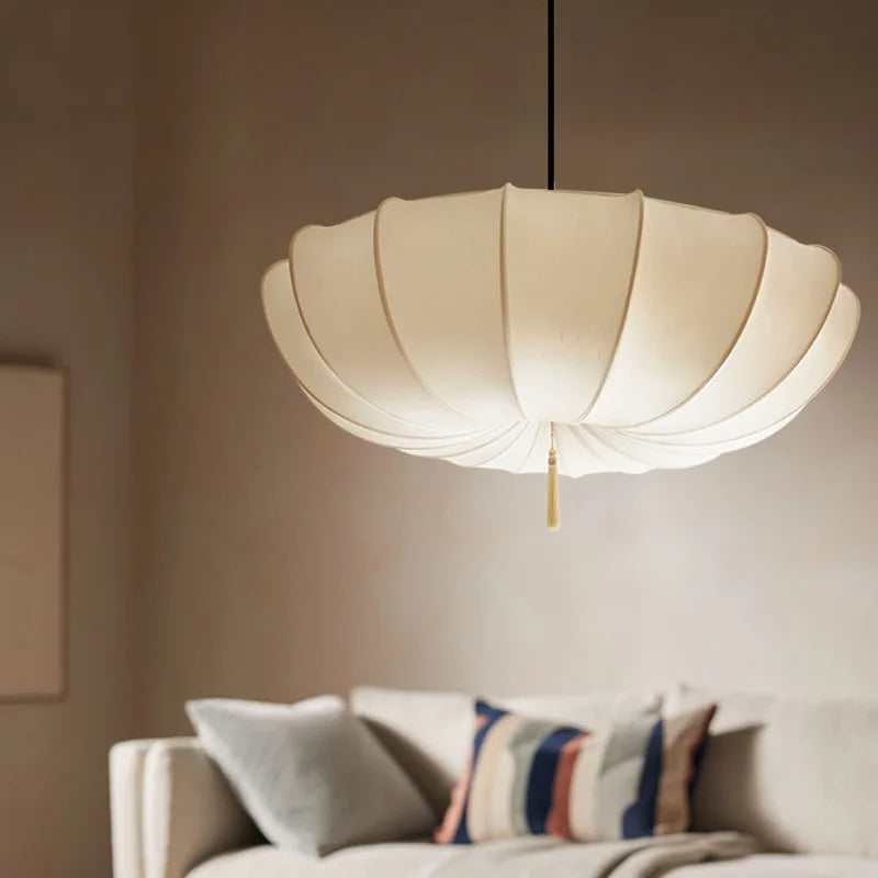European Cream Fabric Pumpkin Pendant Light for Dining Room and Hotel