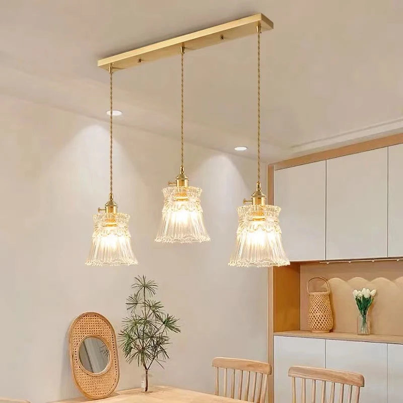 Nordic Glass Pendant Light with Brass Fixture
