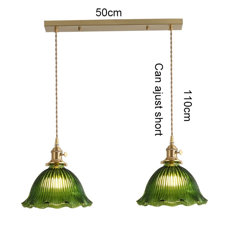 Retro Colored Glass Pendant Light Collection with Brass Fitting for Cafe