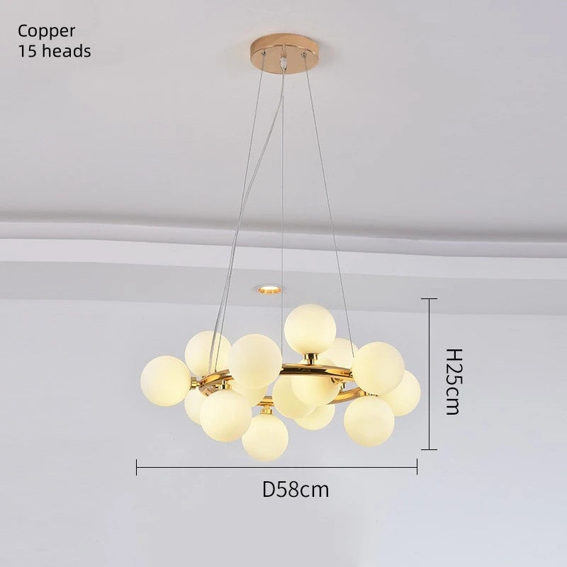 Candelabro Anillo Escandinavo con Lámpara Colgante de Bola de Cristal para Sala de Estar y Comedor