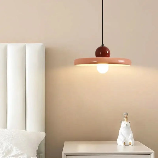 French Cream Style Macaron Disc Pendant Light for Bedroom and Dining Room