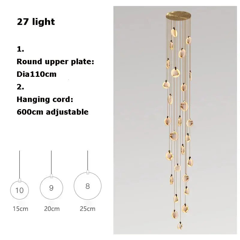 Luxury Alabaster Marble Disc Chandelier for Staircase and Lobby