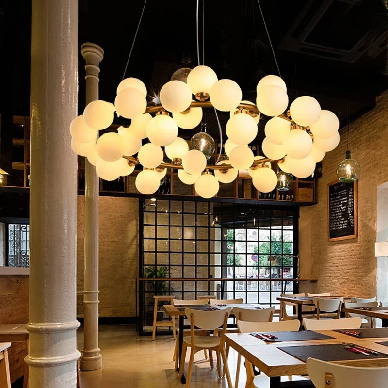 Candelabro Anillo Escandinavo con Lámpara Colgante de Bola de Cristal para Sala de Estar y Comedor