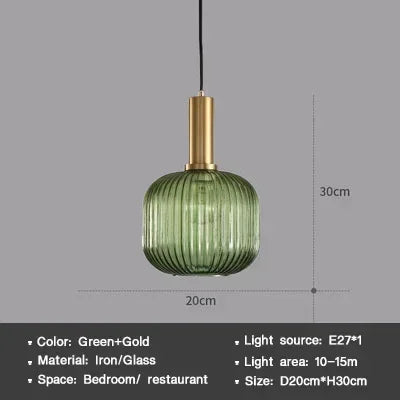Vintage Striped Glass Pendant Light in Green Gray and Amber for Kitchen Island