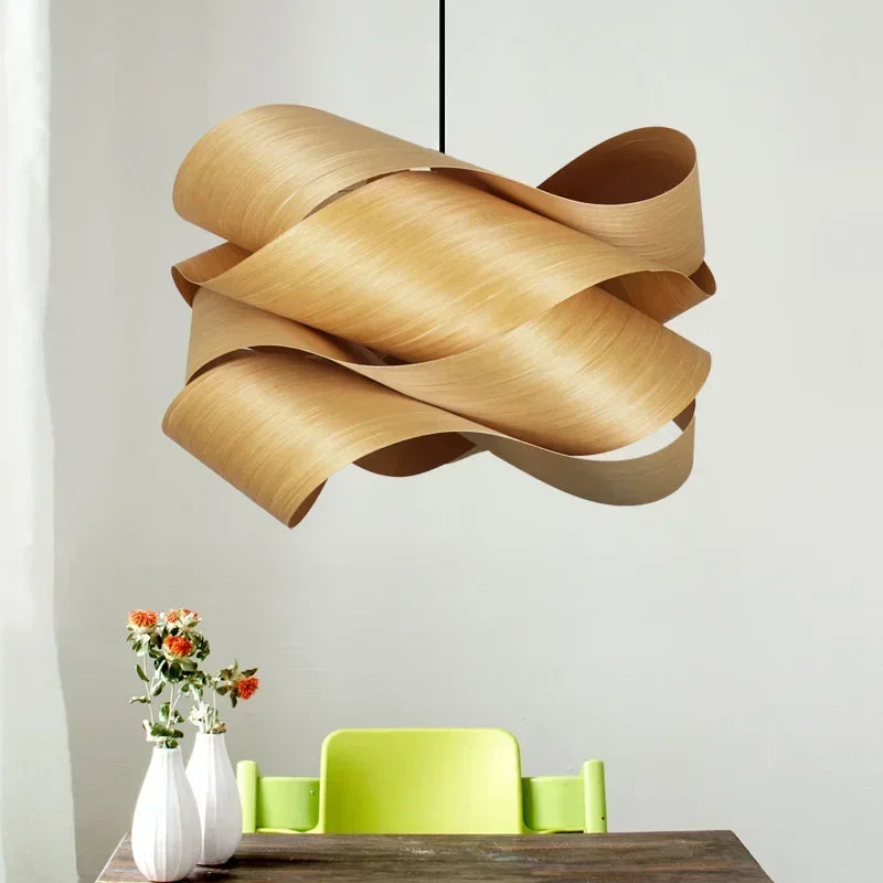 Nordic Wood Veneer Pendant Light for Bedroom