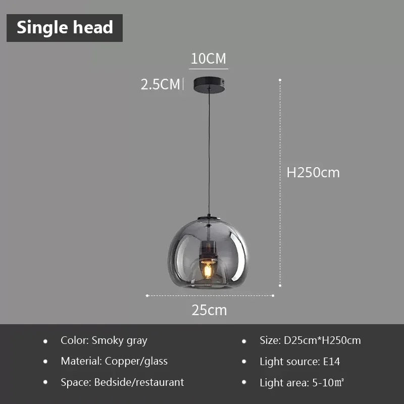 Nordic Glass Pendant Light with Iron Finish