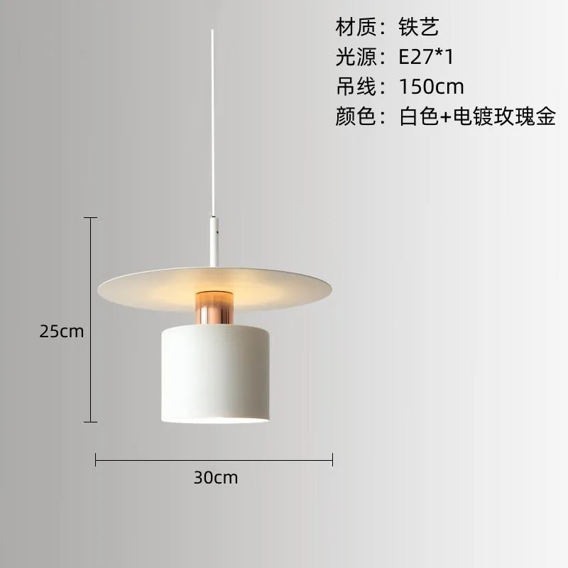 Modern Black Disc and Cylinder Pendant Light with Copper Glow for Bedside