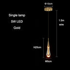 Modern Water Drop Led Pendant Lamp Gold/Black/Brass Crystal Glass Pendant Light Living room Bedroom Bedside Small Chandelier