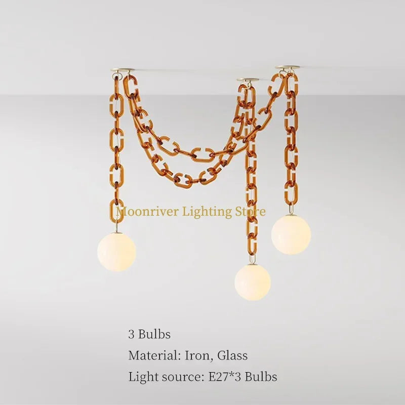 Art Deco Glass Chain Swag Pendant Light with Opal Globes for Dining Room