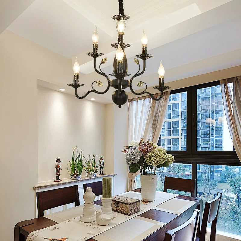 Modern Black Gold Wrought Iron Chandelier