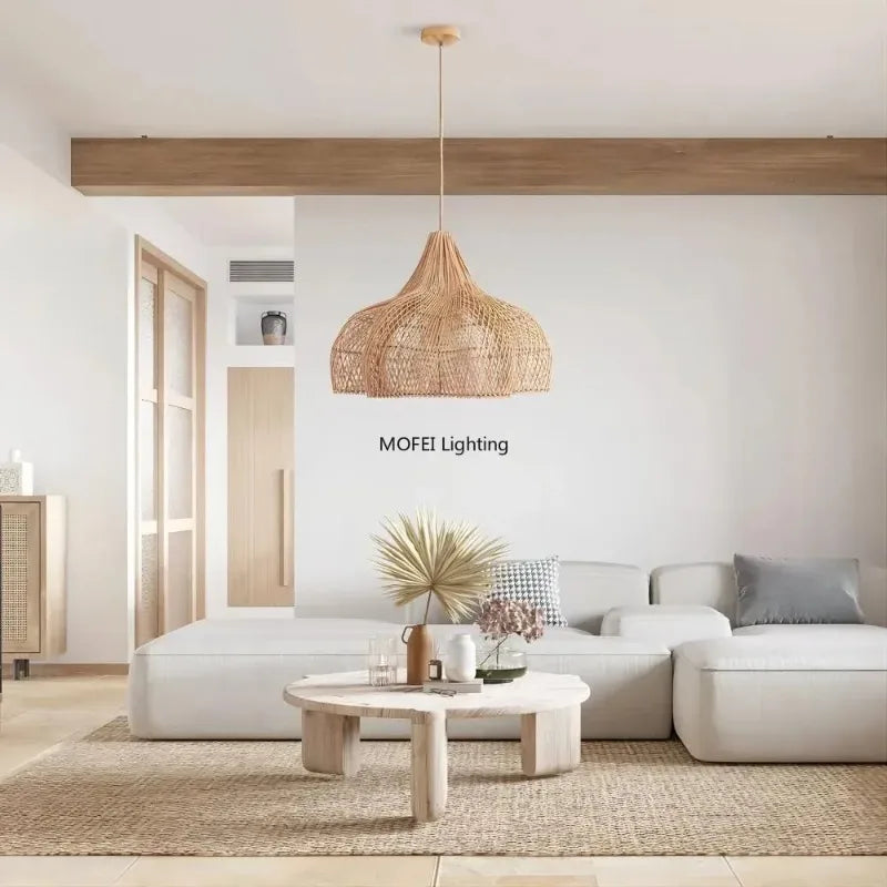 Lámpara Colgante de Ratán Retro - Diseño Wabi-Sabi