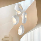 Wabi Sabi Organic Sculpted Pendant Light in White and Gray for Staircase