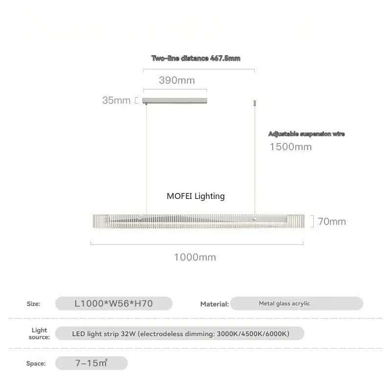 Lámpara colgante lineal minimalista con acabado metálico