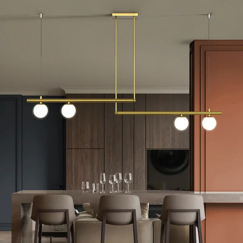 Nordic Minimalist Brass Pendant Light Linear Multi-Head