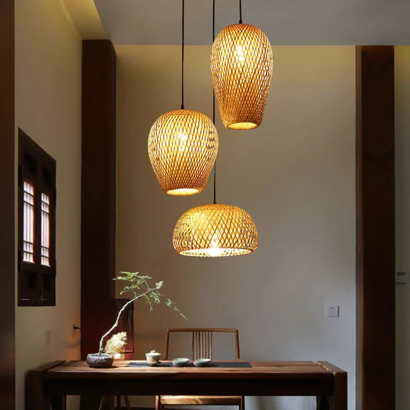 Japanese Style Bamboo Wood Pendant Lights