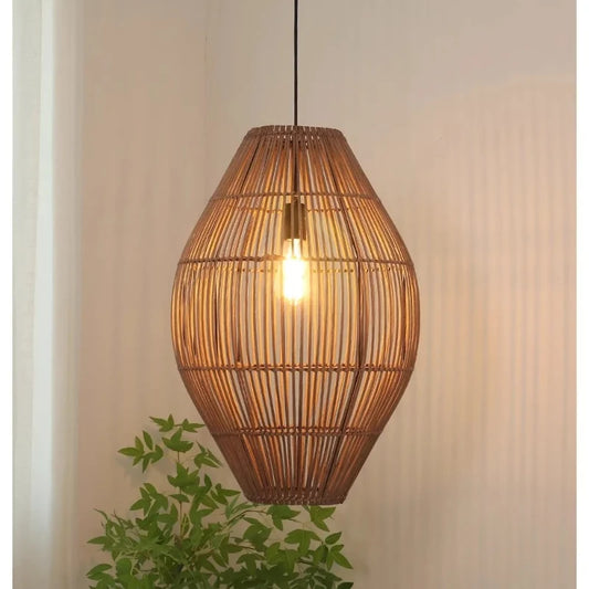 Retro Rattan Pendant Light with LED
