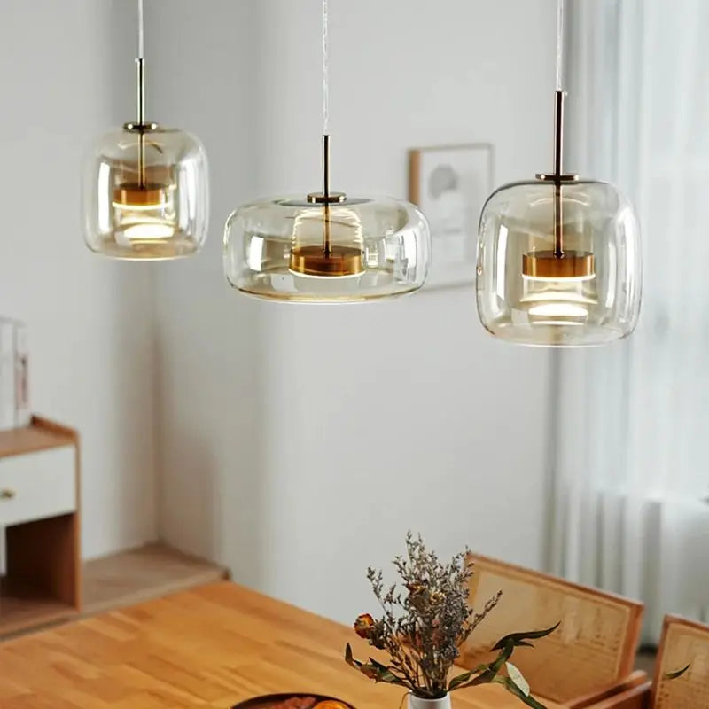Lámpara colgante nórdica de cristal ámbar para comedor