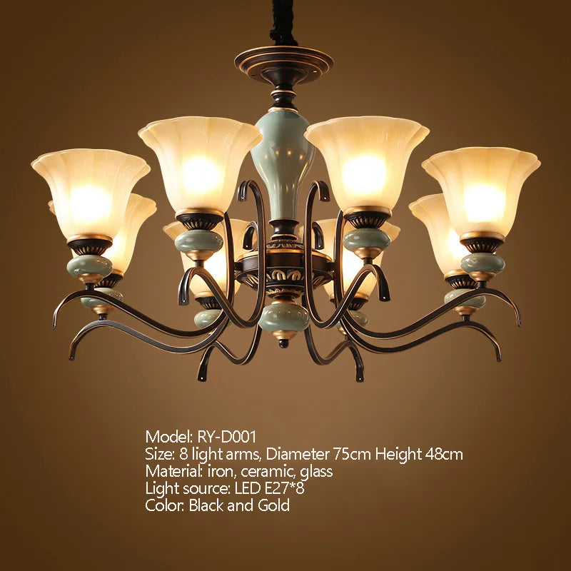 Vintage Iron Ceramic Chandelier Multi-Size