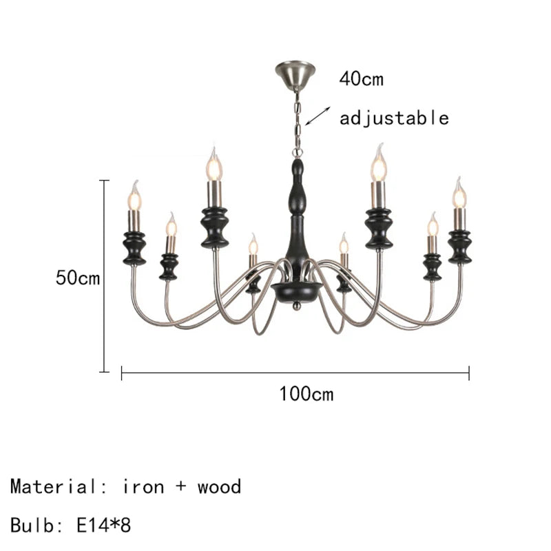 Retro Metal Chandelier with Dark Wood Accents