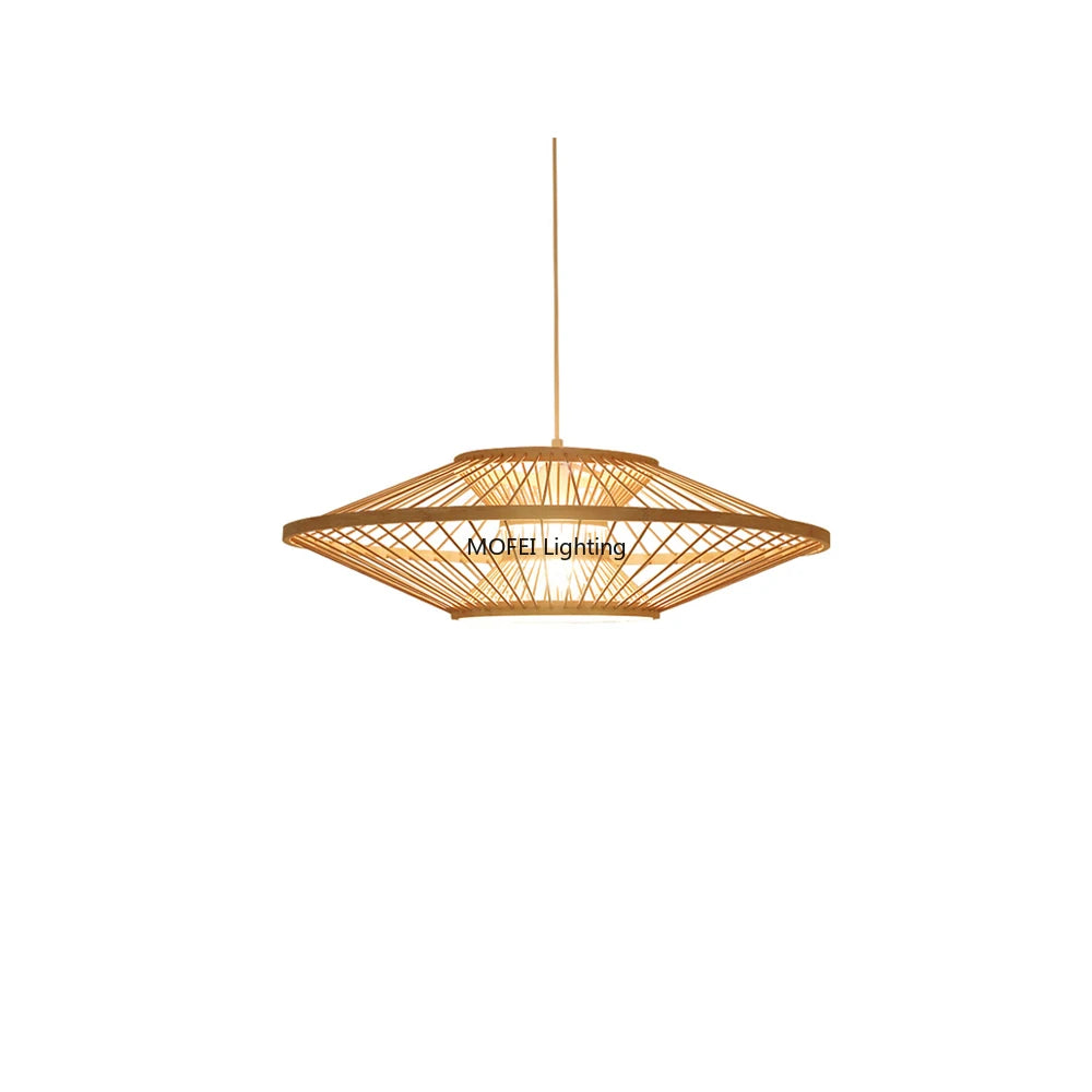 Bohemian Bamboo Woven Pendant Light UFO Design