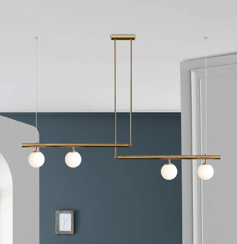 Nordic Minimalist Brass Pendant Light Linear Multi-Head