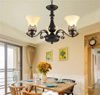 Vintage Loft Wrought Iron Pendant Chandelier with Glass