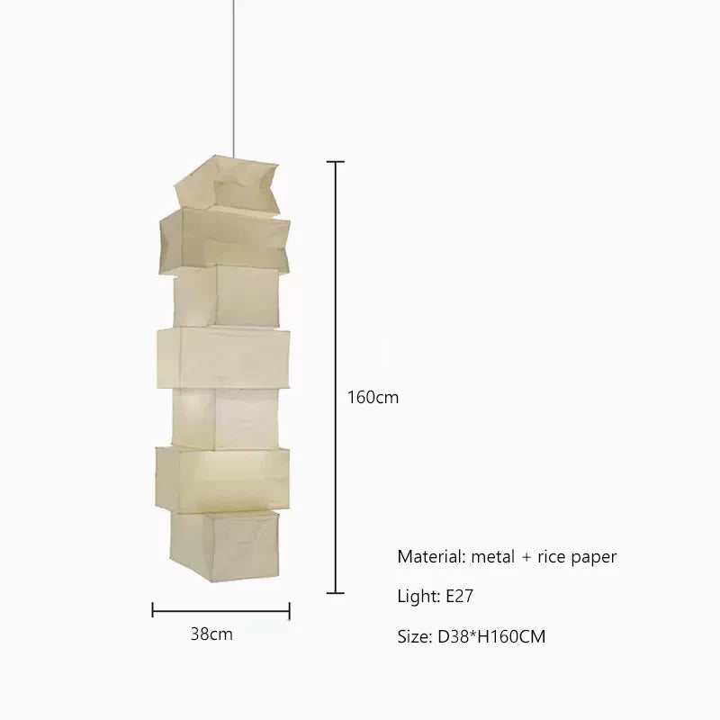 Wabi Sabi Rice Paper Style Totem Pendant Light for Staircase and Living Room