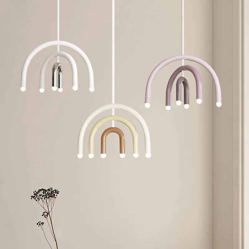Modern Arch Tube LED Chandelier in Pastel Colors for Kids Room