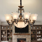 Modern Glass Chandelier with Iron Frame
