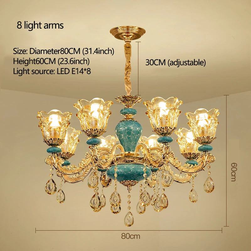 Candelabro de salón de estilo europeo, lámpara de cristal de cerámica de lujo para el hogar, nuevo estilo, sencilla, para dormitorio o restaurante