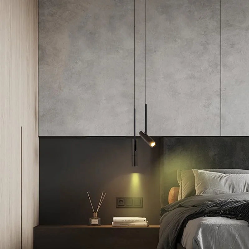Lámpara Colgante Minimalista de Aluminio Negro para Dormitorio