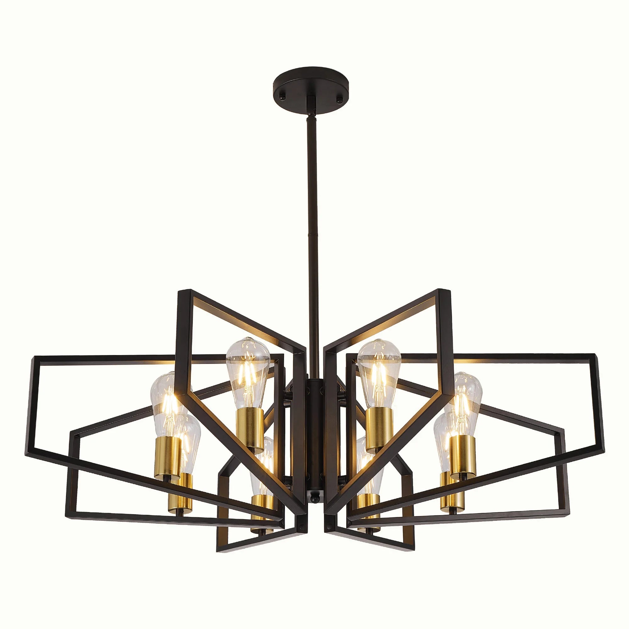 Modern Geometric 8 Light Chandelier in Black and Gold for Dining Room