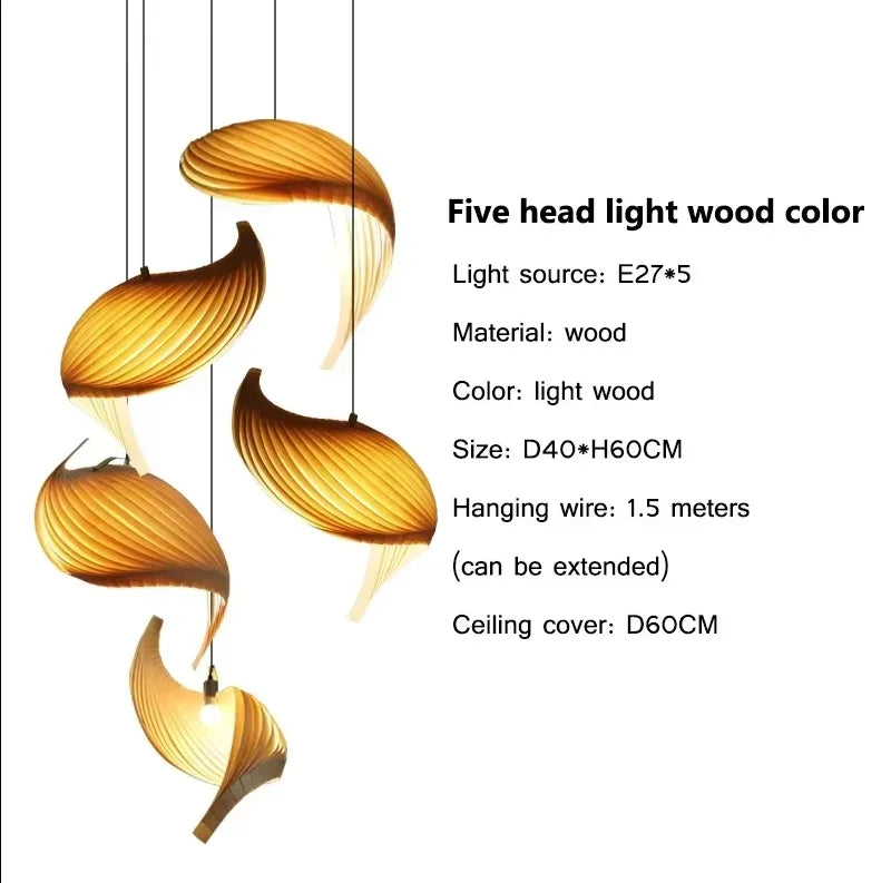 Japanese Wood Pendant Light Handmade Pleated Design