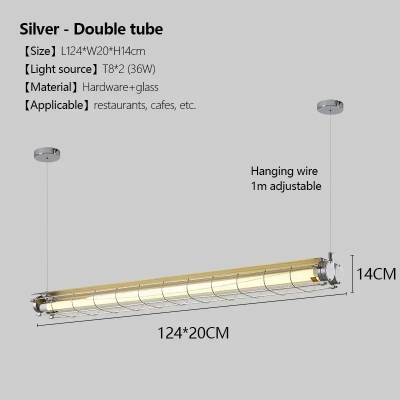 Industrial Iron Pendant Light Long Bar LED Hanging Lamp