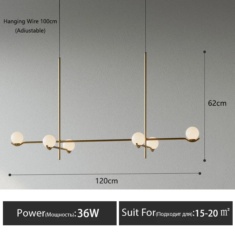 Lámpara colgante minimalista de hierro y cristal para sala de estar