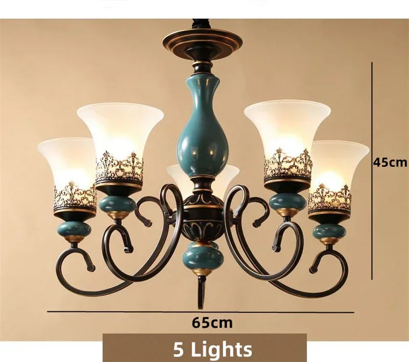 Vintage Iron Ceramic Chandelier Dining Room