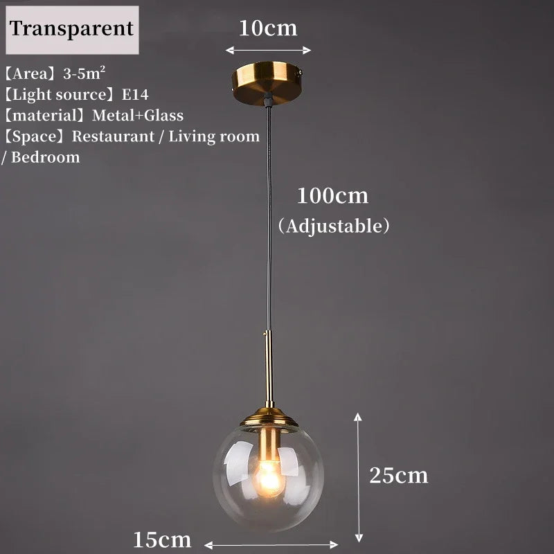 Lámpara colgante nórdica de cristal y metal para comedor
