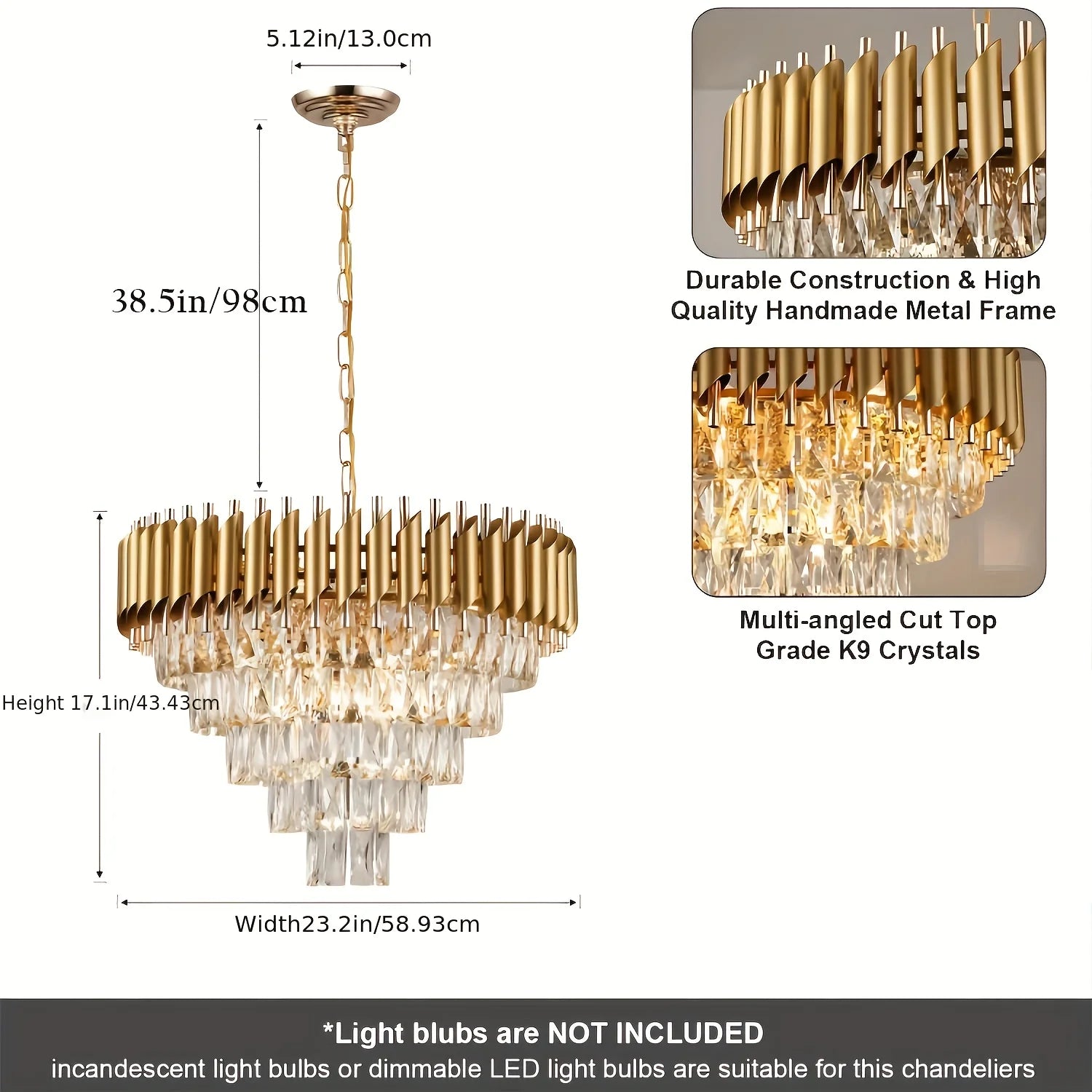 Modern Gold Crystal Tiered Chandelier