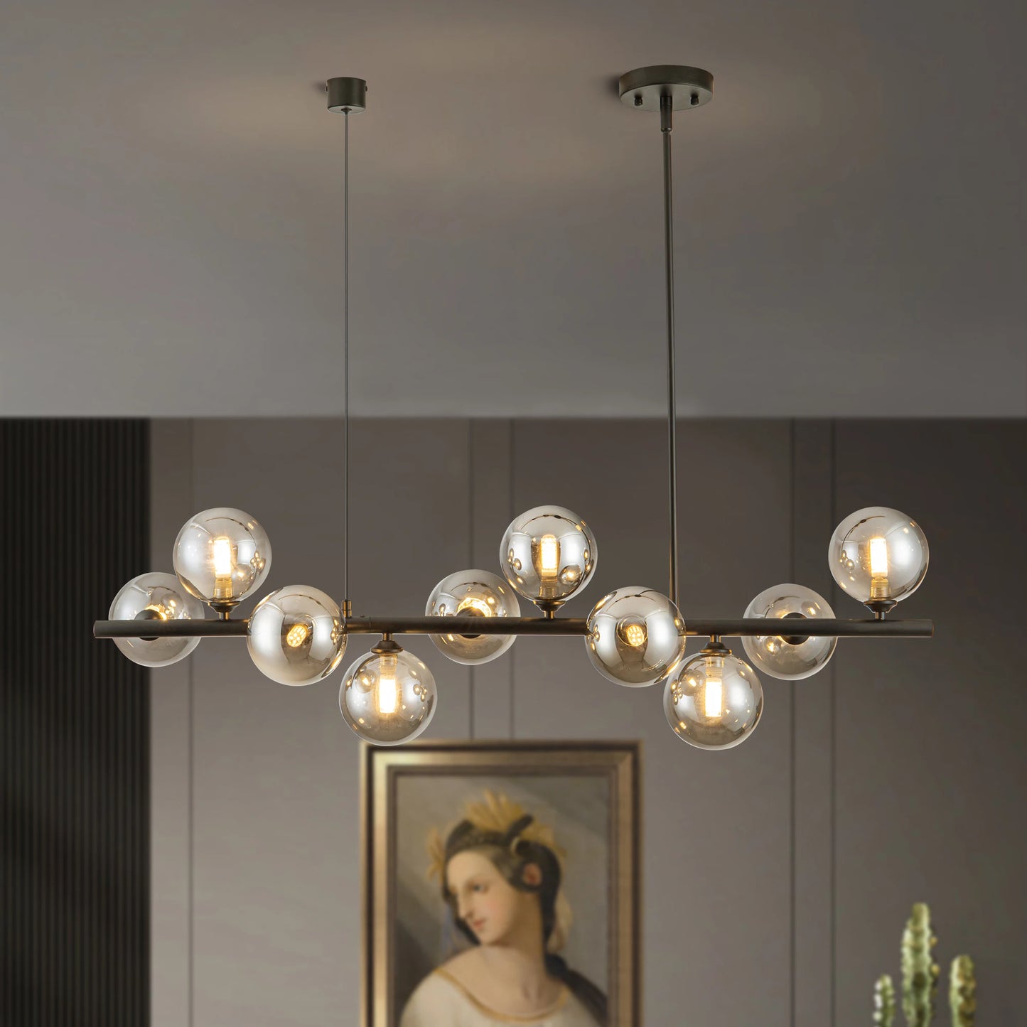 Mid-Century Modern Iron Pendant Light with Smoked Glass