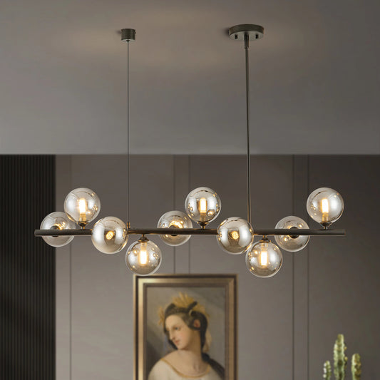 Mid-Century Modern Iron Pendant Light with Smoked Glass